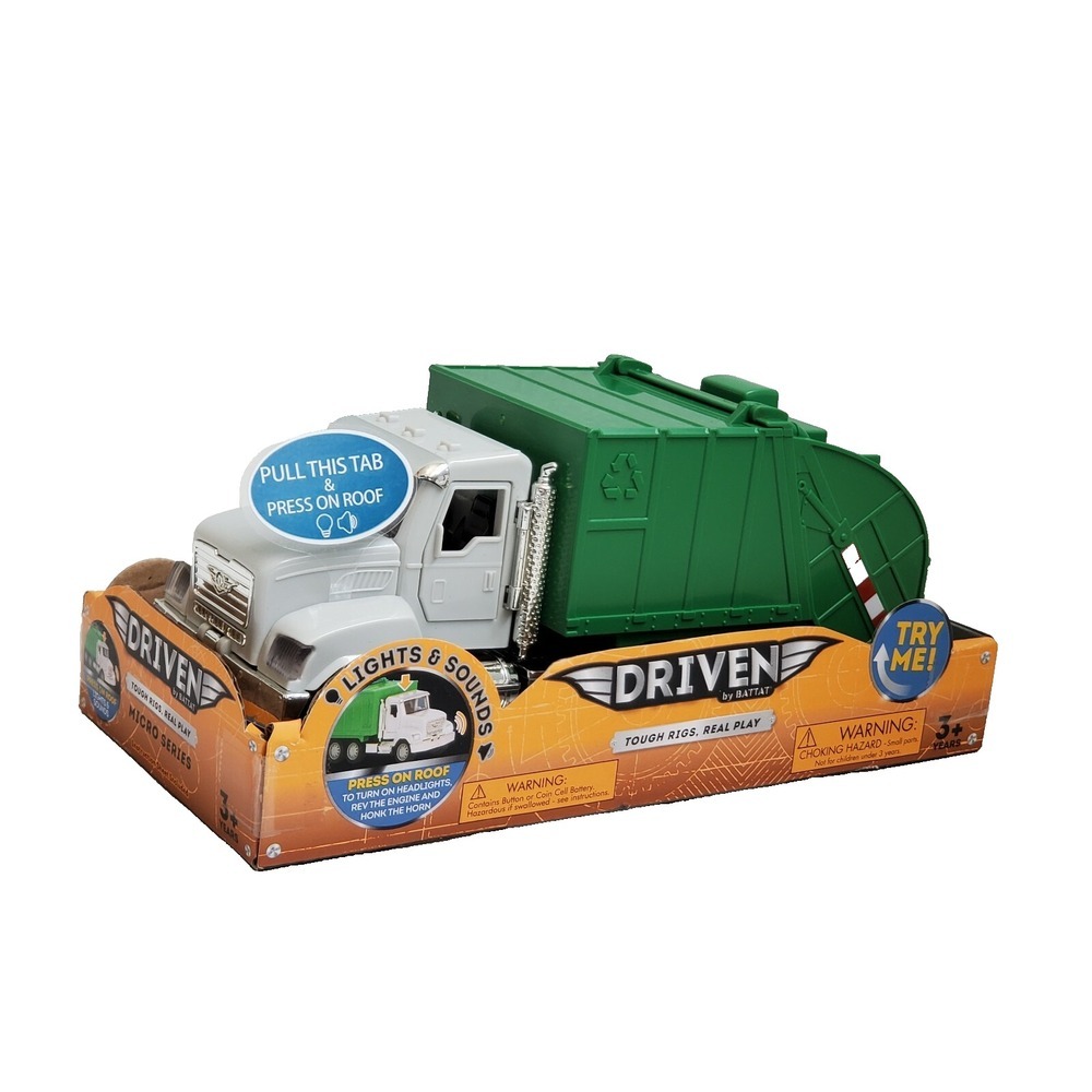 Driven by Battat Micro Series Recycling Truck Toy with Lights and Sounds Green